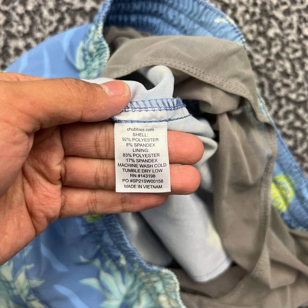 Chubbies Shorts Men Medium Blue Agave Lime Print Swim Trunks M